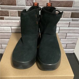 UGG Black Suede Ankle Boots with Orange Stitching